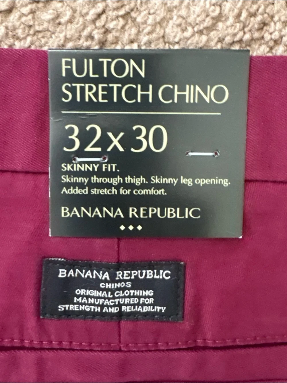 Banana Republic Fulton Men’s Stretch Chino Pants Skinny Fit Burgundy 32/30